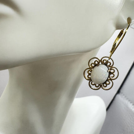 Vintage White Fire Opal lever back Earrings Gold 925 Sterling Silver-Earrings-TomWayne Jewelers