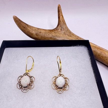 Vintage White Fire Opal lever back Earrings Gold 925 Sterling Silver-Earrings-TomWayne Jewelers