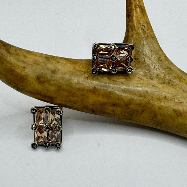 Vintage Topaz CZ Marcasite Earrings - 925 Sterling Silver-Earrings-TomWayne Jewelers