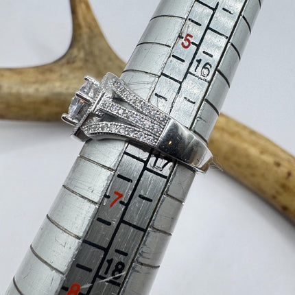 Vintage Deco Cubic Zirconia Engagement Ring 925 Sterling Silver