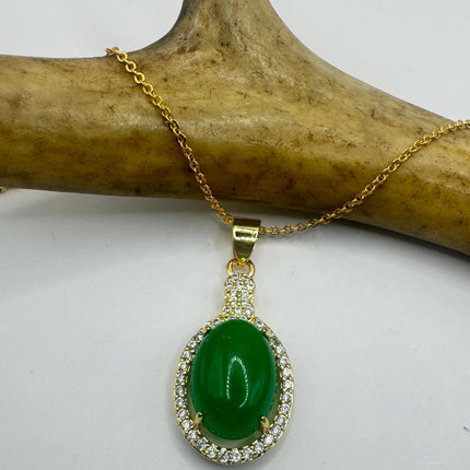 Vintage Green Jade Necklace Gold Filled