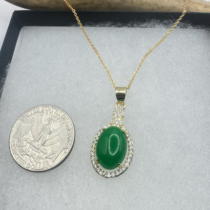 Vintage Green Jade Necklace Gold Filled