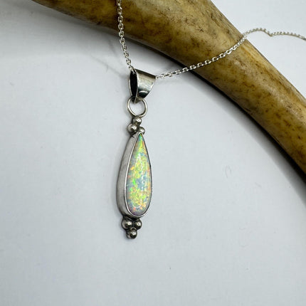 Vintage White Fire Opal Necklace: 925 Sterling Silver Chain-Necklaces-TomWayne Jewelers
