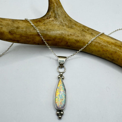 Vintage White Fire Opal Necklace: 925 Sterling Silver Chain-Necklaces-TomWayne Jewelers