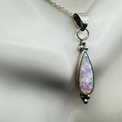 Vintage White Fire Opal Necklace: 925 Sterling Silver Chain-Necklaces-TomWayne Jewelers