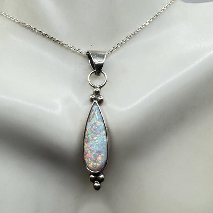 Vintage White Fire Opal Necklace: 925 Sterling Silver Chain-Necklaces-TomWayne Jewelers