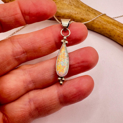 Vintage White Fire Opal Necklace: 925 Sterling Silver Chain-Necklaces-TomWayne Jewelers