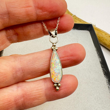 Vintage White Fire Opal Necklace: 925 Sterling Silver Chain-Necklaces-TomWayne Jewelers