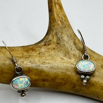 Fire Opal Deco Earrings - Vintage Sterling Silver Drop Style-Earrings-TomWayne Jewelers