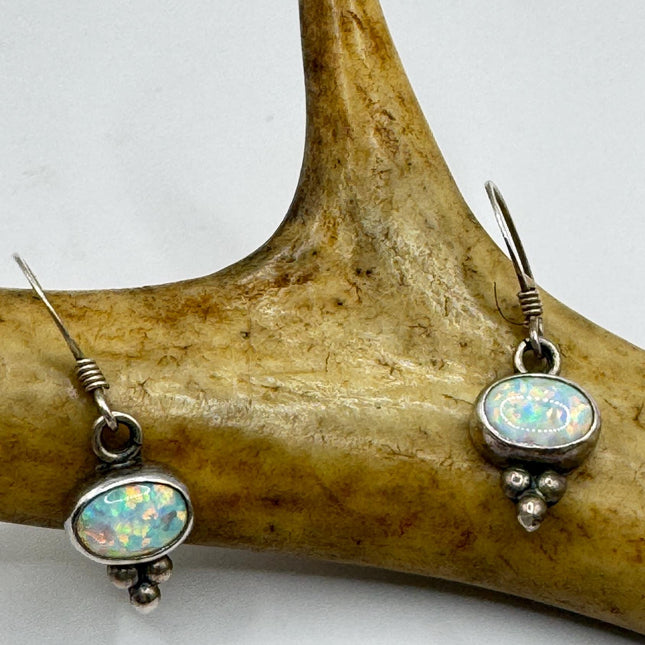 Fire Opal Deco Earrings - Vintage Sterling Silver Drop Style-Earrings-TomWayne Jewelers