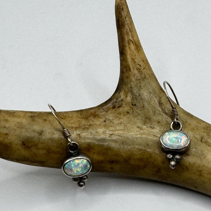 Fire Opal Deco Earrings - Vintage Sterling Silver Drop Style-Earrings-TomWayne Jewelers