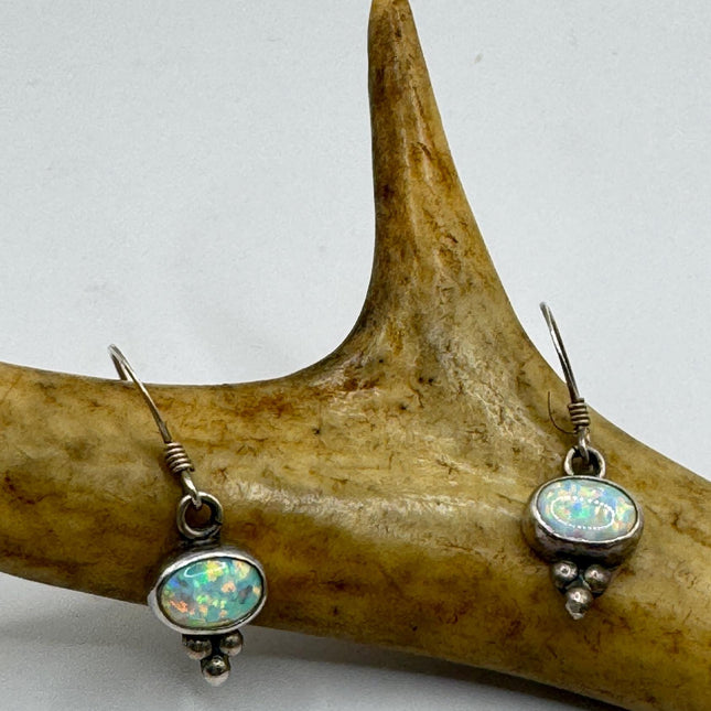 Fire Opal Deco Earrings - Vintage Sterling Silver Drop Style-Earrings-TomWayne Jewelers