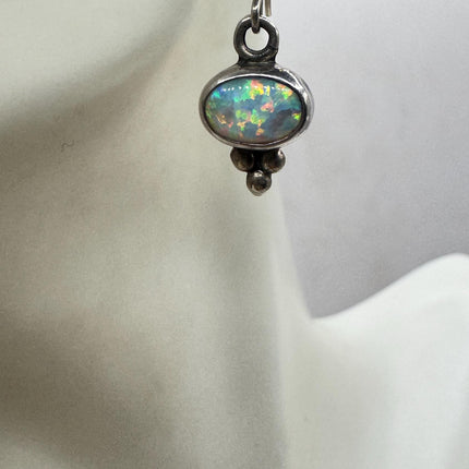 Fire Opal Deco Earrings - Vintage Sterling Silver Drop Style-Earrings-TomWayne Jewelers