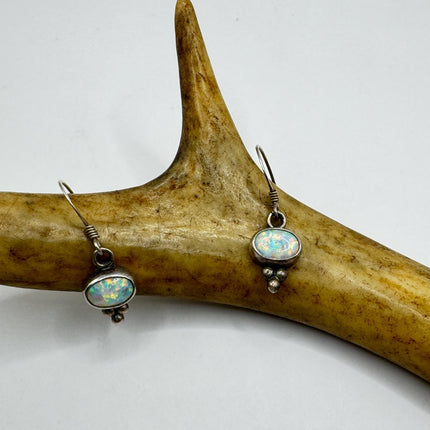 Fire Opal Deco Earrings - Vintage Sterling Silver Drop Style-Earrings-TomWayne Jewelers