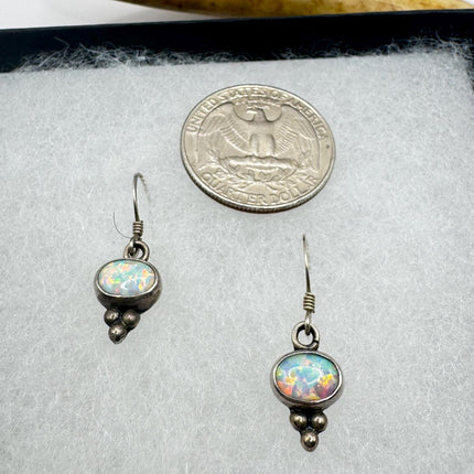 Fire Opal Deco Earrings - Vintage Sterling Silver Drop Style-Earrings-TomWayne Jewelers