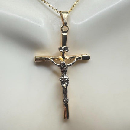 Vintage 9k Gold Filled Cross Necklace: Etched Crucifix Pendant-Necklaces-TomWayne Jewelers