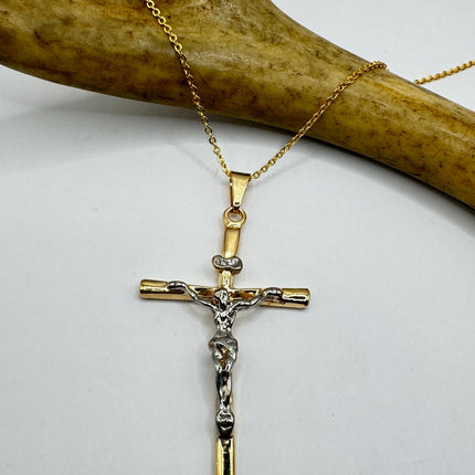 Vintage 9k Gold Filled Cross Necklace: Etched Crucifix Pendant-Necklaces-TomWayne Jewelers