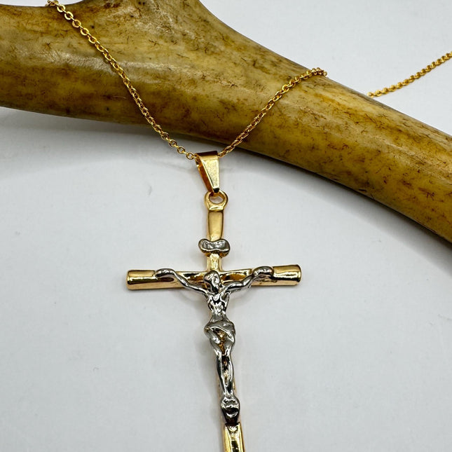 Vintage 9k Gold Filled Cross Necklace: Etched Crucifix Pendant-Necklaces-TomWayne Jewelers