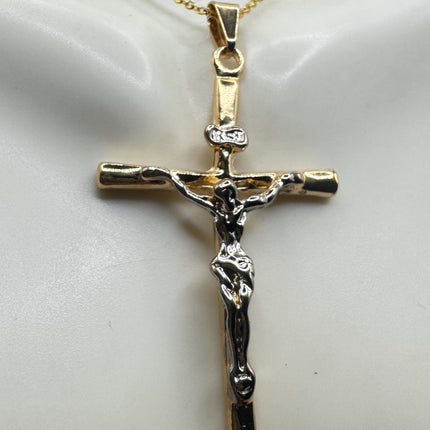 Vintage 9k Gold Filled Cross Necklace: Etched Crucifix Pendant-Necklaces-TomWayne Jewelers