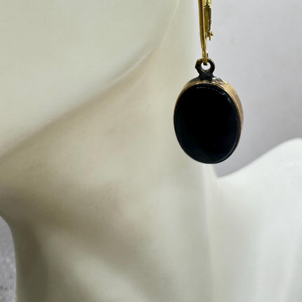 Vintage Black Onyx Earrings: Gold Filled, Dangle Style