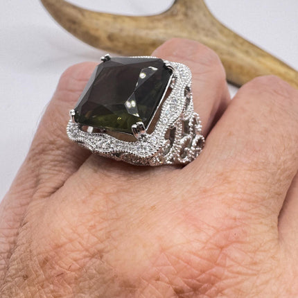 Vintage Smoky Topaz Chunky Cocktail Ring 925 Sterling Silver-Rings-TomWayne Jewelers