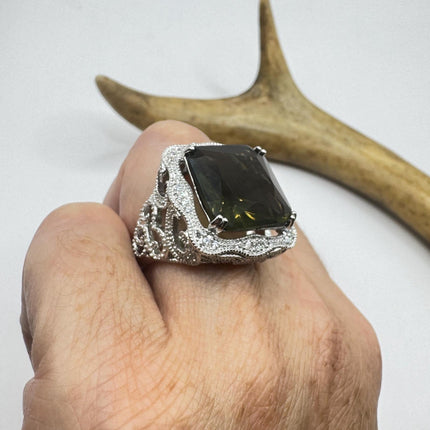 Vintage Smoky Topaz Chunky Cocktail Ring 925 Sterling Silver-Rings-TomWayne Jewelers
