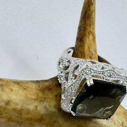 Vintage Smoky Topaz Chunky Cocktail Ring 925 Sterling Silver-Rings-TomWayne Jewelers