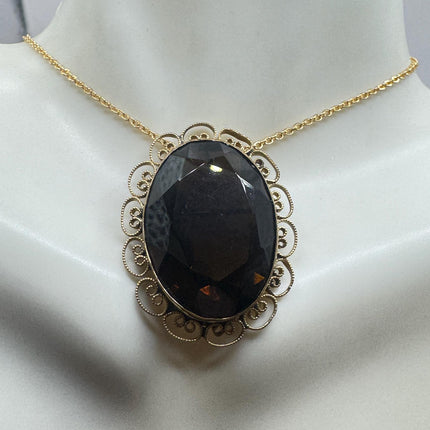 Vintage Deco Smoky Topaz Brooch: Gold Filled Velvet Choker