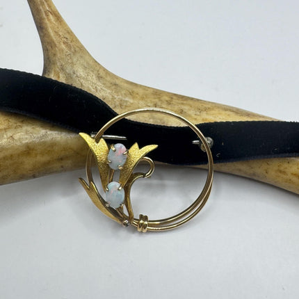 Vintage White Opal Brooch: Gold Filled Velvet Choker-Pins and Brooches-TomWayne Jewelers