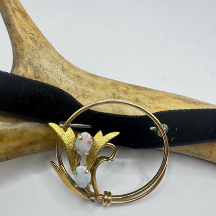 Vintage White Opal Brooch: Gold Filled Velvet Choker-Pins and Brooches-TomWayne Jewelers