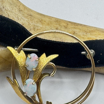Vintage White Opal Brooch: Gold Filled Velvet Choker-Pins and Brooches-TomWayne Jewelers