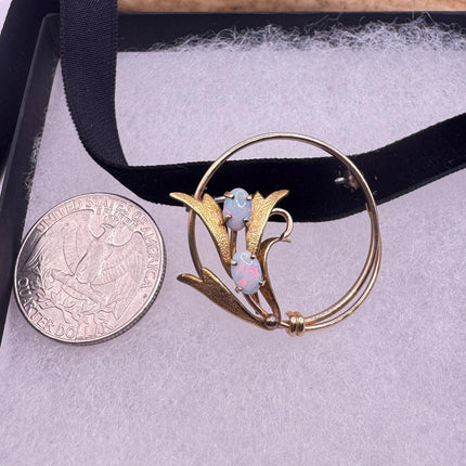 Vintage White Opal Brooch: Gold Filled Velvet Choker-Pins and Brooches-TomWayne Jewelers