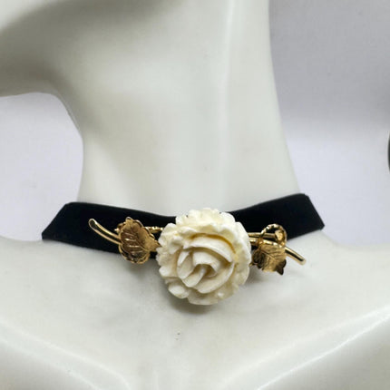 Vintage Ivory Flower Rose Brooch Pin Gold Filled