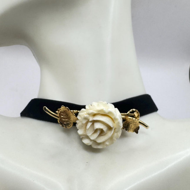 Vintage Ivory Flower Rose Brooch Pin Gold Filled