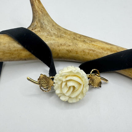 Vintage Ivory Flower Rose Brooch Pin Gold Filled