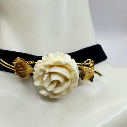 Vintage Ivory Flower Rose Brooch Pin Gold Filled
