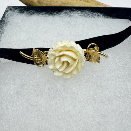 Vintage Ivory Flower Rose Brooch Pin Gold Filled