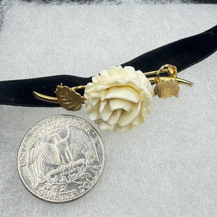 Vintage Ivory Flower Rose Brooch Pin Gold Filled