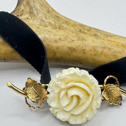 Vintage Ivory Flower Rose Brooch Pin Gold Filled