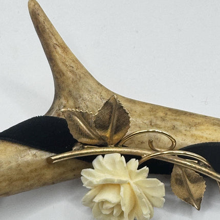 Vintage Ivory Flower Rose Brooch Pin Gold Filled