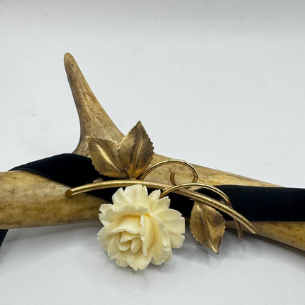 Vintage Ivory Flower Rose Brooch Pin Gold Filled