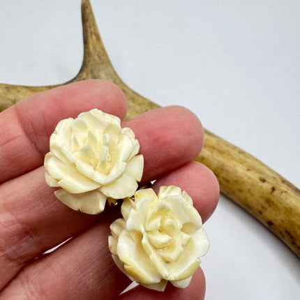 Vintage Ivory Rose Earrings: Gold Filled Screw Back Clip Ons