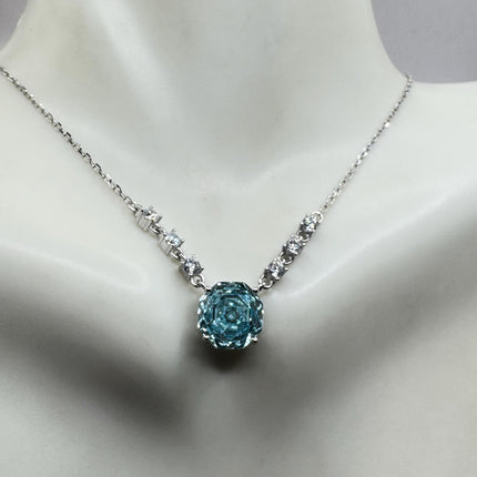 Vintage Blue Topaz Cubic Zirconia Crystal 925 Sterling Silver