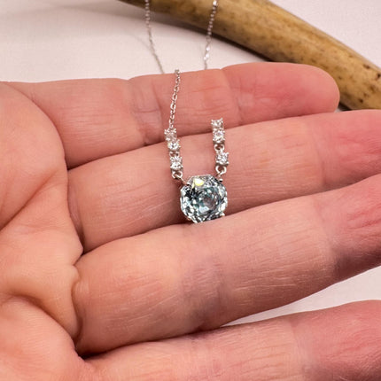 Vintage Blue Topaz Cubic Zirconia Crystal 925 Sterling Silver