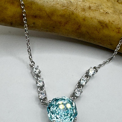 Vintage Blue Topaz Cubic Zirconia Crystal 925 Sterling Silver