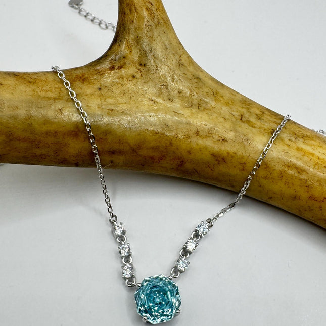 Vintage Blue Topaz Cubic Zirconia Crystal 925 Sterling Silver