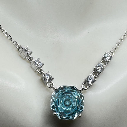 Vintage Blue Topaz Cubic Zirconia Crystal 925 Sterling Silver