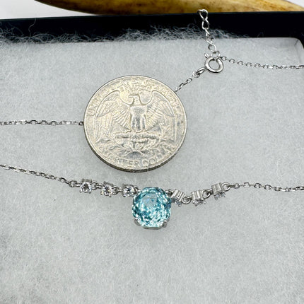 Vintage Blue Topaz Cubic Zirconia Crystal 925 Sterling Silver