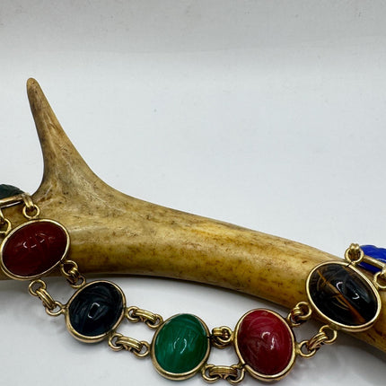 Vintage Gold Filled Scarab Bracelet: Black Onyx Gemstone