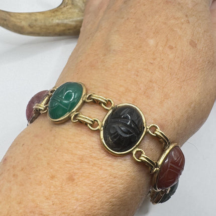 Vintage Gold Filled Scarab Bracelet: Black Onyx Gemstone